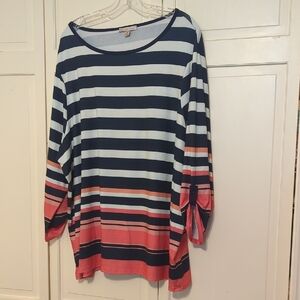 dressbarn Navy and Coral Striped Tunic